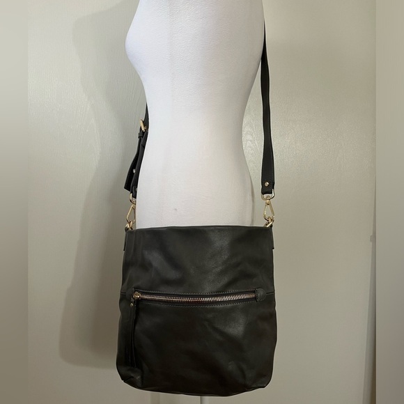 Neiman Marcus Made In Italy Gray Leather Handbag Gold Tone Hardware - Picture 1 of 9